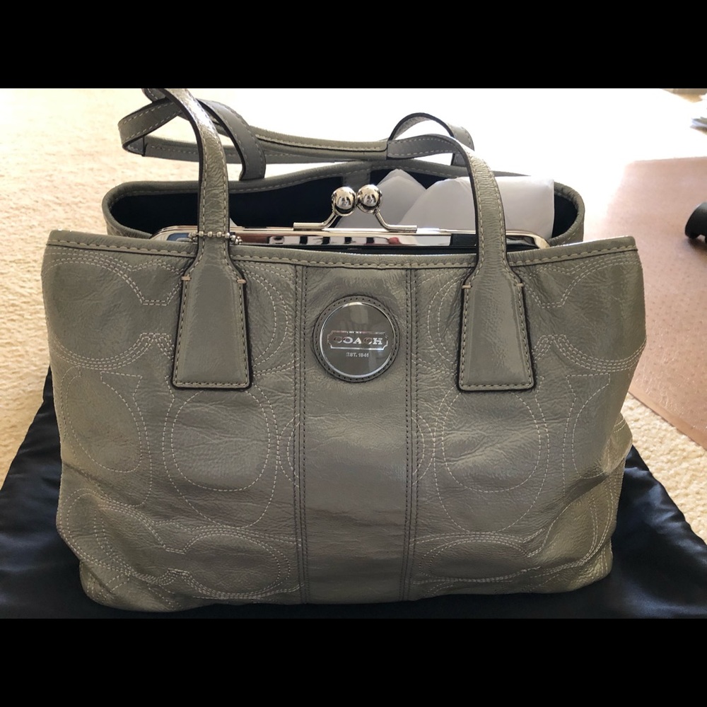 New (never used) Coach silver patent leather bag